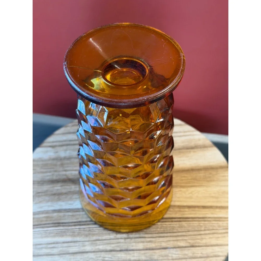 Vintage Amber Indiana Glass Footed Tumbler Whitehall Cubist Pattern Mid Century